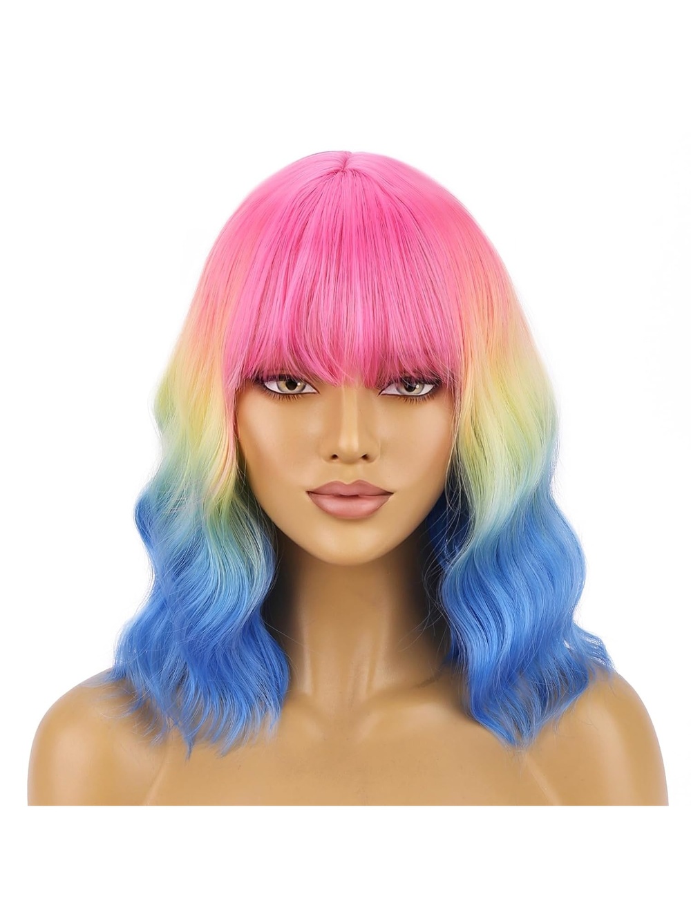Women's Multicolored BERON 14 Inch Curly Wig Short Wavy Party Hairnet Synthetic